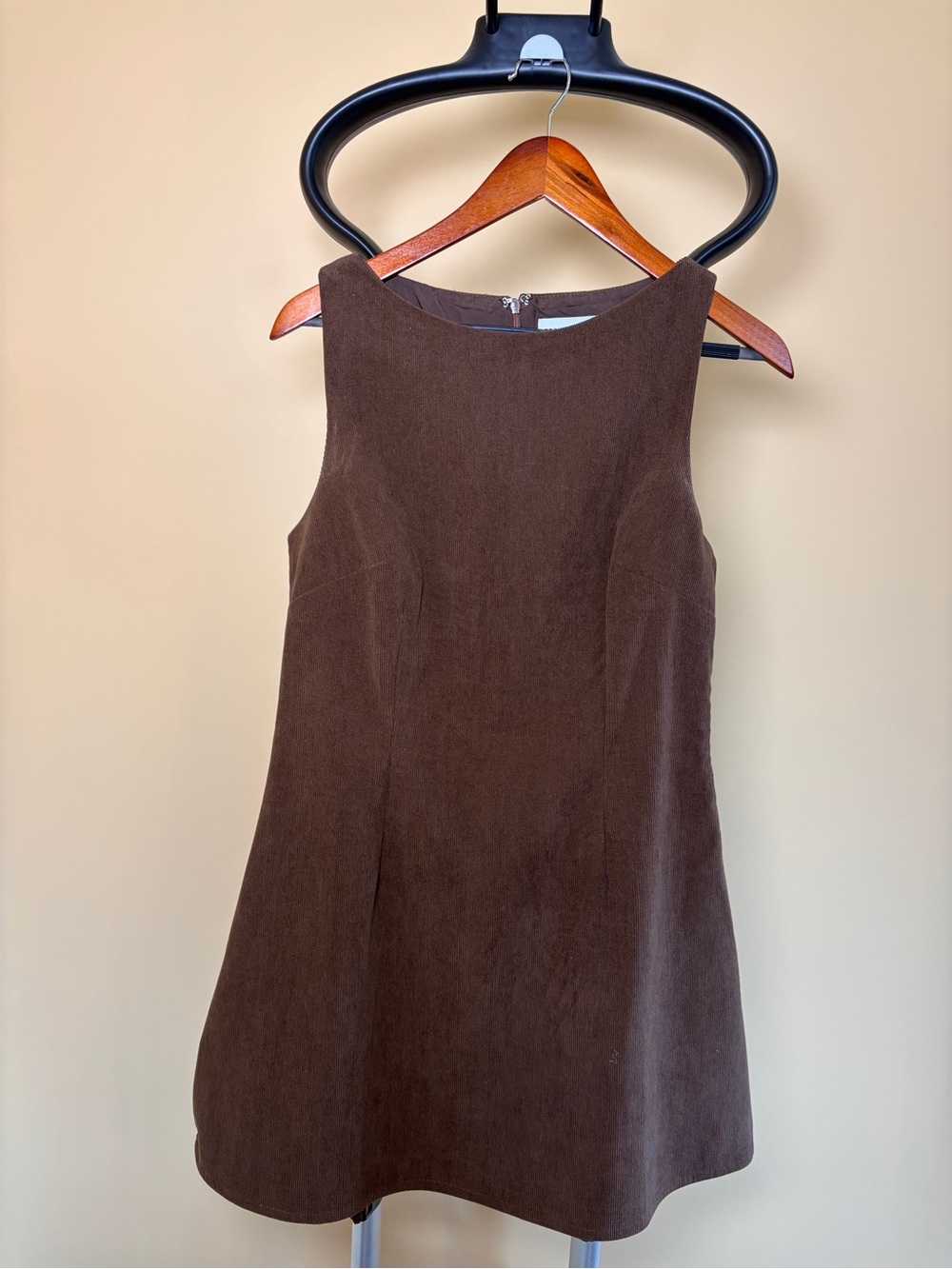 Classic Corduroy Sleeveless Brown A-Line Dress